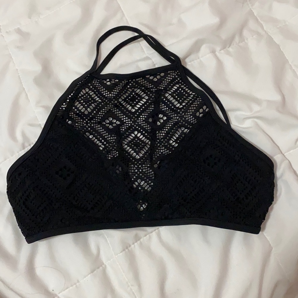 Black Lace crisscross bikini top